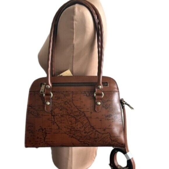 Patricia Nash Riot Rust Leather Calvi Satchel Crossbody Signature Map Brown - Picture 3 of 11
